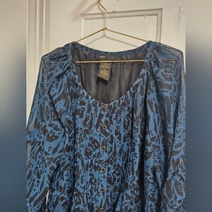 Blue Leopard Patterned Women's Blouse